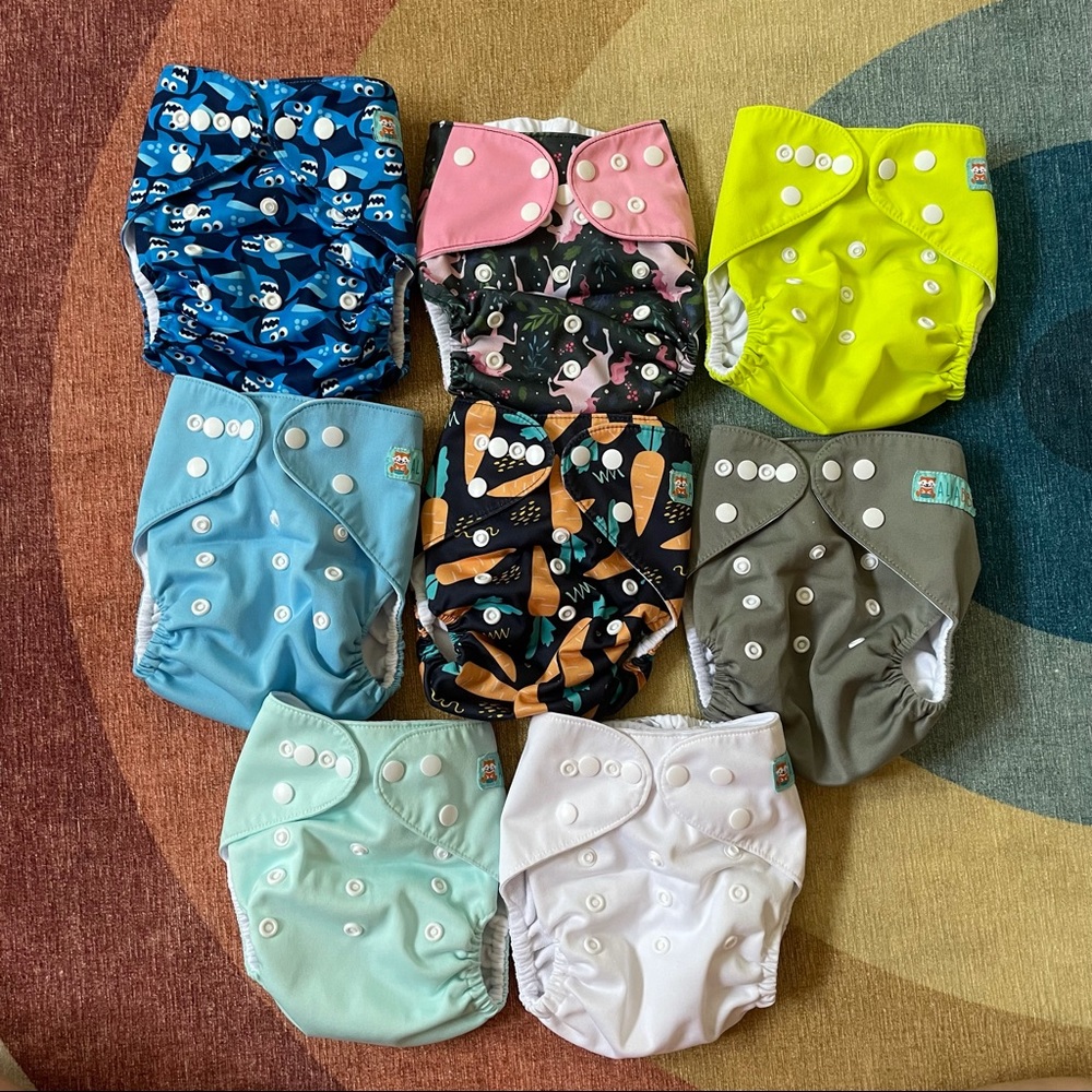 Lot of 8 Alva Baby Cloth Diapers with Inserts